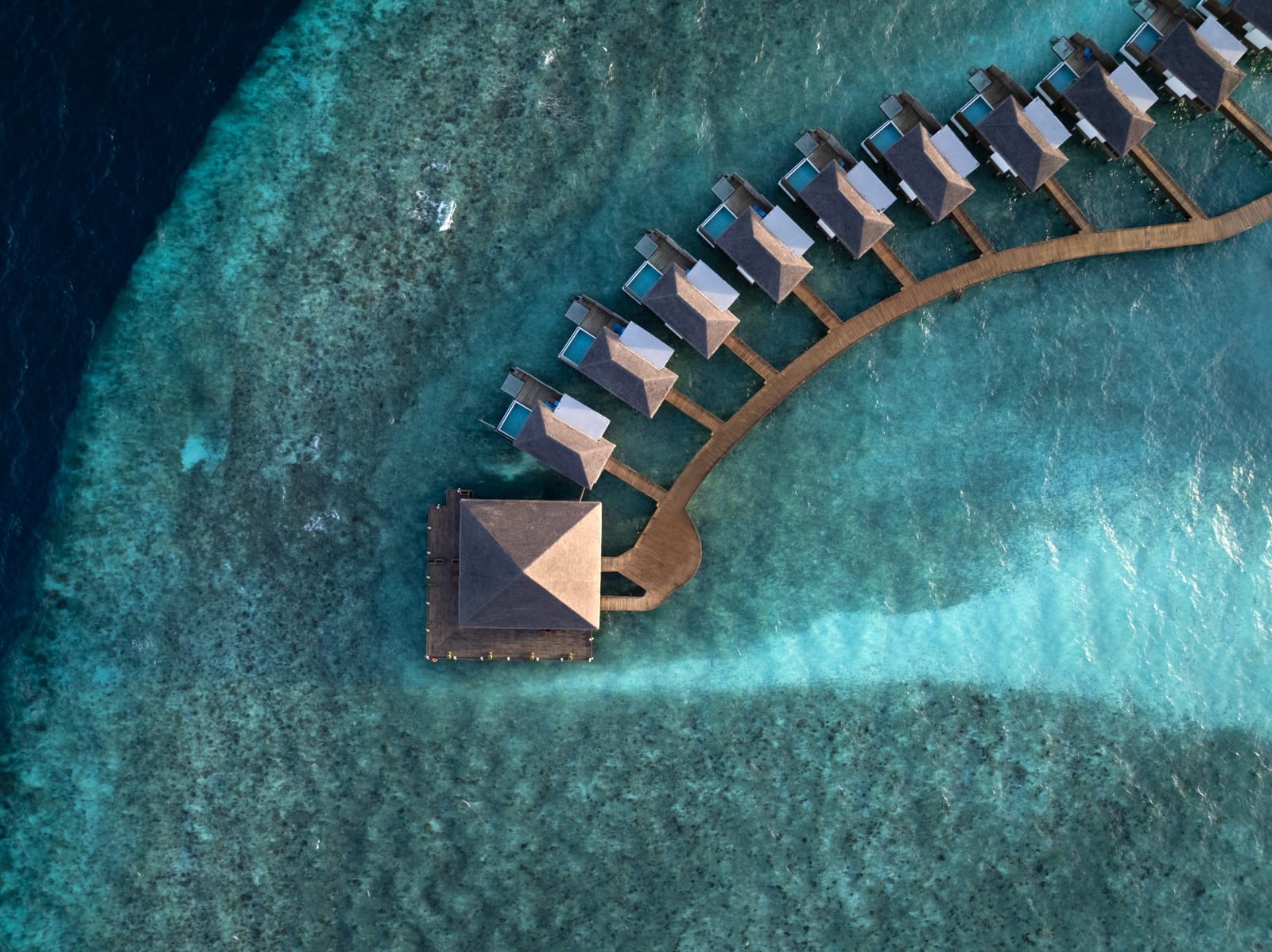 Aerial of dusitD2 Feydhoo with surrounding lagoon and reef