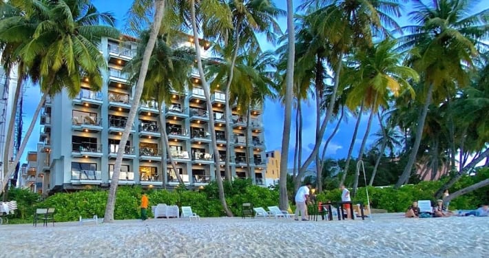 Kaani Grand Seaview rooftop and lagoon view at Maafushi's bikini beach