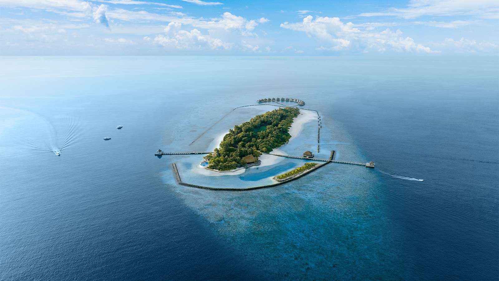 Aerial view of Komandoo Island Resort & Spa, an adults-only Lhaviyani Atoll property